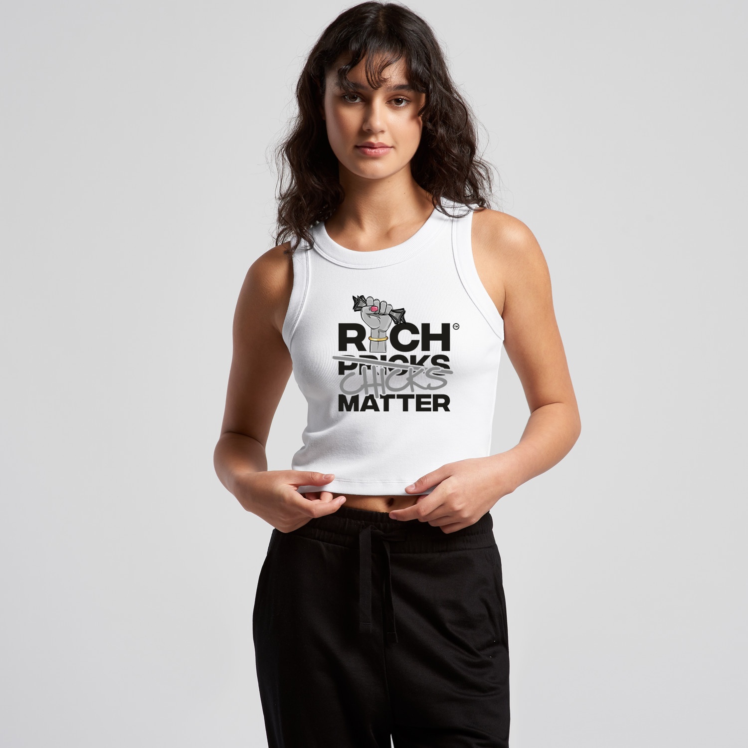 Rich Chicks Matter White Crop Tank